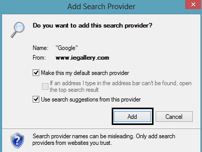 Add Search Provider Dialogue Box
